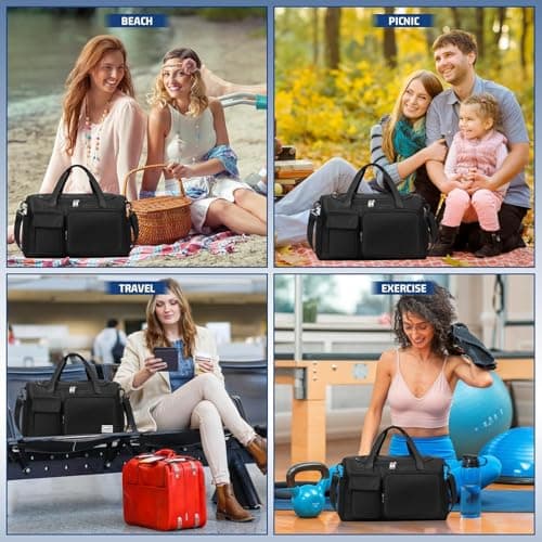 Waterproof Gym Bag Duffle Bag with Wet Pockets and Shoe Compartment, Durable Sports Holdall Bags Travel Bag for Women Man, Weekend Travel Overnight Bag (Black) — view 6