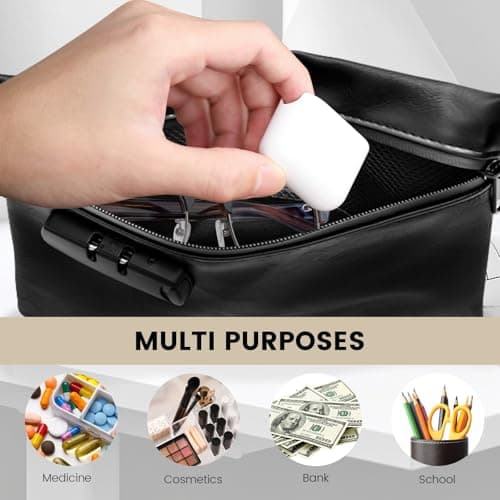 VAVPUP Waterproof & Cut-Resistant PU Money Bag with Lockable Zipper & Handle for Cash, Keys, Jewelry and Other Valuables (black) — view 5