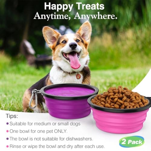 Pawaboo Collapsible Travel Dog Bowls 2 Pack with Lids & Carabiners Silicone — view 4