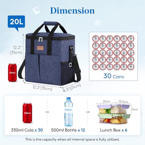 Lifewit Insulated Cool Bag with 30-Can Capacity, Dark Blue — view 2