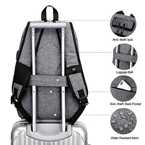 WENIG Anti-Theft Backpack,Business Laptop Backpack with USB Charging Port and Earphone Port with Lock Slim Water Resistant Bag Daypack Fits 15.6 Inch Computer Notebook Rucksack for Work, College — view 6