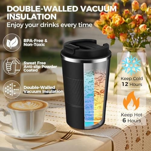KANGSIT Travel Mug, Insulated Coffee Cup, Black, 380ml — view 3