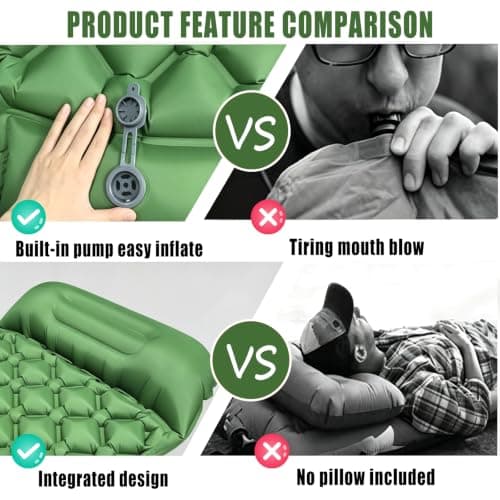 Toced Camping Sleeping Pad, Ultralight Self Inflating Sleeping Mat with Pillow Built-in Foot Pump Waterproof Compact for Backpacking Hiking Traveling Tent (Green) — view 4