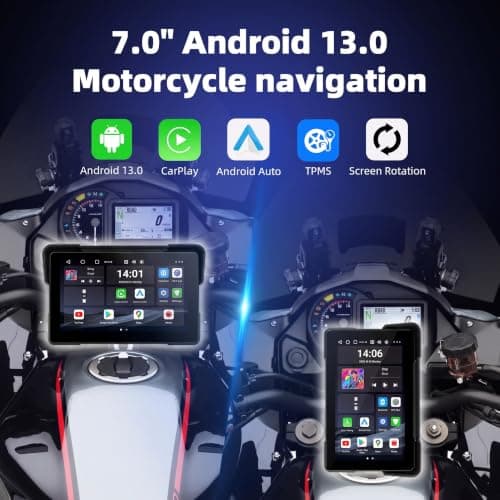Qzonnect 7" Android 13 Motorcycle Sat Nav, Wireless CarPlay Auto TPMS — view 2