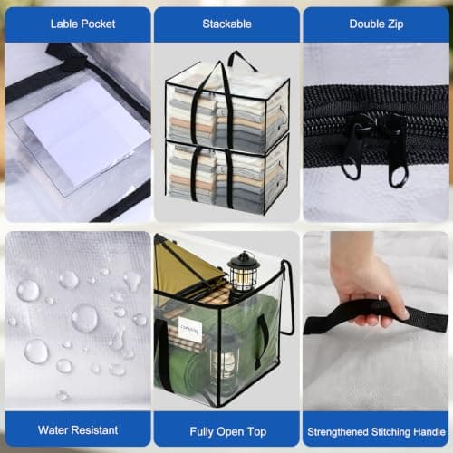 6 Pack Clothes Storage Bags with Zips, 94L Heavy Duty Clear Moving Bags — view 4