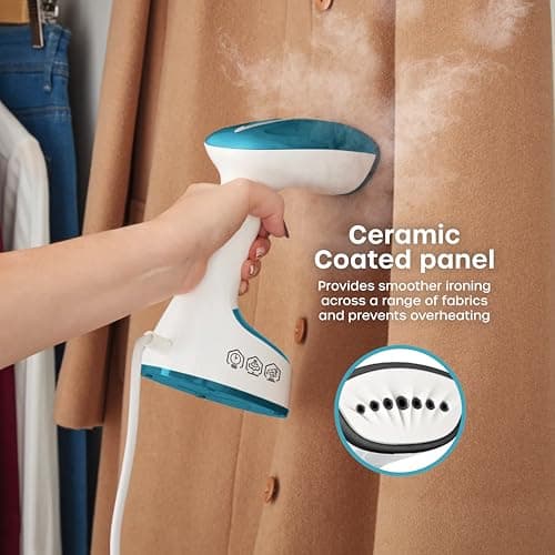 Swan SI12030N Foldable Garment Steamer with Removable Brush Attachments, Lightweight, 120ml Water Tank, 1470 Watts, White and Blue — view 4
