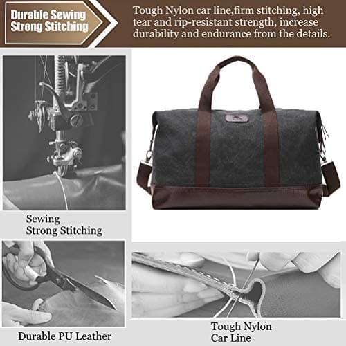 Canvas Mens Holdall,Travel Duffel Bag Overnight Weekend Bag Travel Totes Bags(Black) — view 4