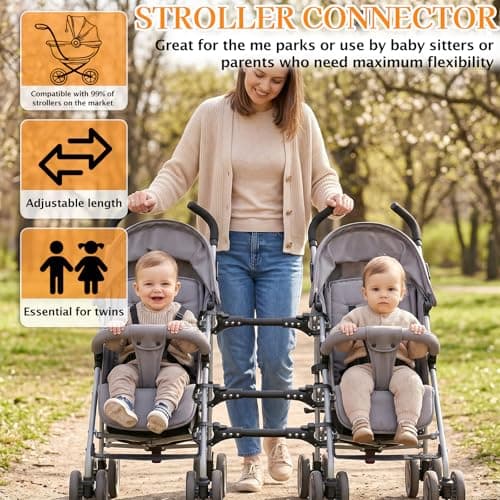 Stroller Connectors Set 3 Pcs Adjustable Twin Baby Pushchair Linker, Black — view 5