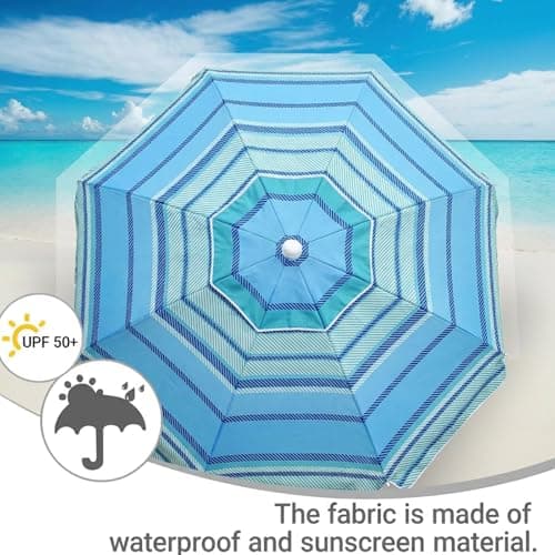 LOTTAFUN 6ft Beach Umbrella - Heavy Duty Wind Resistant UV 50+ Portable Sun Shade with Sand Anchor & Carry Bag, Outdoor Folding Umbrella for Beach, Pool, Patio, Garden NO Tilt The sand needs to exceed — view 3