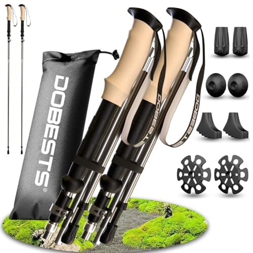 DOBESTS Folding Walking Poles 2 Pack, Lightweight Collapsible Hiking Poles