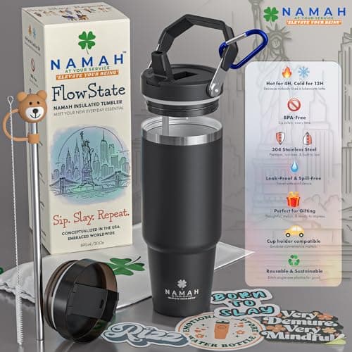 Namah® 890ML Stainless Steel Insulated Water Bottle with Straw, Double Wall Vacuum Insulated Travel Mug, Reusable Hot & Cold Drinks Bottle for Office, Gym, Travel, Hiking & Everyday Hydration — view 2