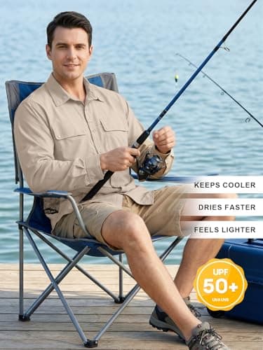 Jessie Kidden Mens Safari Shirts Long Sleeve UV Protection Hiking Fishing UPF 50+ Quick Dry Cooling Camping Travel Shirts #5060-Light Khaki-XXL — view 6