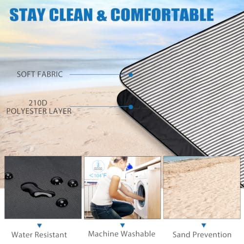 VIREO GARDEN Waterproof Picnic Blanket Portable with Carry Strap for Beach Mat or Family Outdoor Camping Party, 200X145cm Park Blanket for Grass Park, Hiking, Travel, Concerts.Navy Blue — view 6