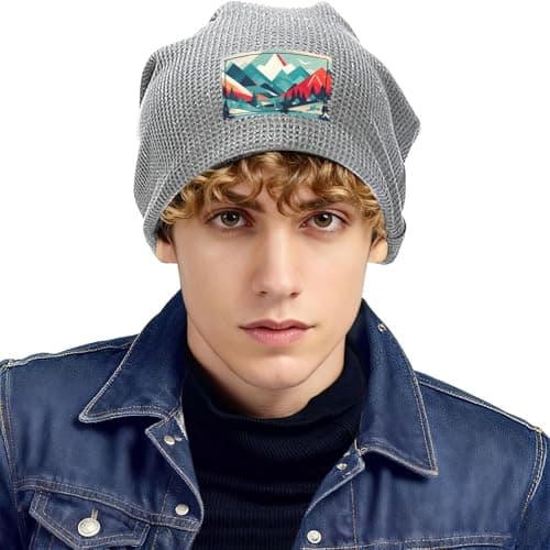 CADREWY Travel Mountain Scenery Print Waffle Pullover Hat Warm Winter Headwear Lightweight Cozy Cap Outdoor Skiing Travel, Light Grey, One size — view 5
