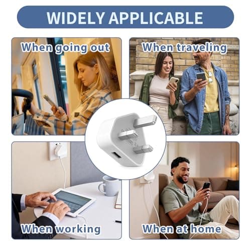 USB Charger Plug UK 4 Pack, 5V 1A USB Wall Plug Adaptor with 3-Pin UK Mains Adapter, Fast Safe Charging Compatible with iPhone 14/13/12/11/XR/XS/SE/8 for iPad Huawei Pixel Samsung — view 5