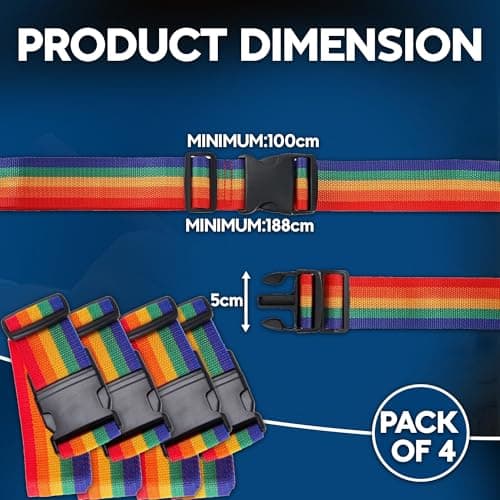 4 Pack Heavy Duty Luggage Straps – Adjustable Suitcase Packing Belts with Quick Release Buckle – Durable Travel Bag Straps for Holiday, Airport & Backpacks – Rainbow Colour — view 2