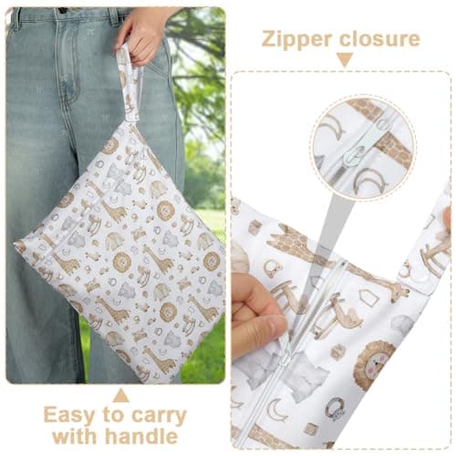 AOOSA 2PCS Wet Bags, Reusable Swimsuit Bags with Handle and Zipper (Lion) — view 5