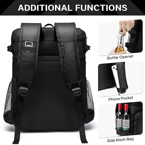 Laripwit Cooler Backpack 54 Cans Insulated Cool Bag Rucksack PU Leather Leak-Proof Picnic Backpack for Men Women - Perfect Large Tactical Backpack Cooler Bag for Camping, Lunch, Beach, Black — view 5