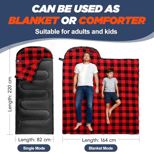 MEREZA Sleeping Bag for Adults & Kids 3-4 Season Warm & Cold Weather, Lightweight Cotton Flannel XL Sleeping Bag with Pillow for Big and Tall Men Camping Hiking Backpacking — view 3