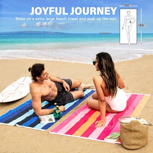 Winthome 2 Pack Beach Towel for Adults - Large Microfibre Beach Towel Quick-Dry, Sand Free, Lightweight, With Bag for Beach, Pool, Camping, Yoga & Outdoor Pink + Blue Leaf 90×180cm — view 4