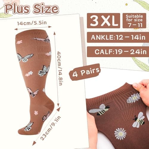 Zuimei 4 Pair 15-20 mmHg Plus Size Compression Socks for Women Men — view 4