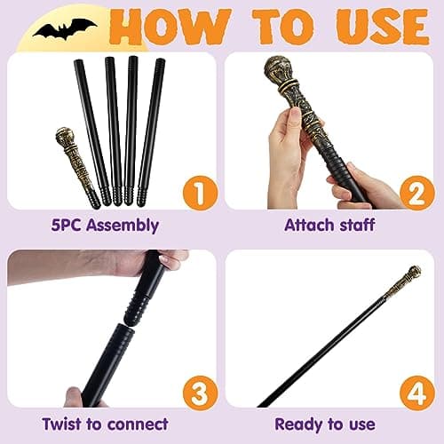 JOYIN halloween Elegant Vintage Cane Wizard Staff Gold 58 3/4inches Costume Prop Stick, Scepter Halloween Walking Canes Accessories for Kids, Dress-up play Parties — view 3