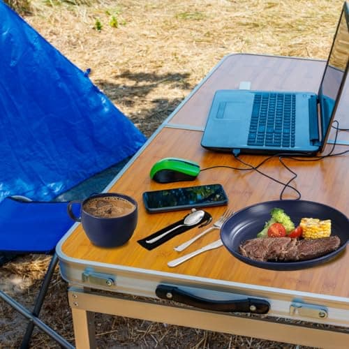 Camping utensils set, ReaNea Camping Plates And Bowls Set With Coffee Mug, Travel Cutlery Set Include Spoon, Fork, Knife for Home, Poolside, Outdoor, Picnic, Camp — view 5