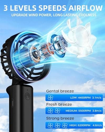 2 Pack Portable Handheld Fan, Mini Desk Fan Foldable 1800mAh, 180° Ratotion, 3 Speeds, Ultra Quite, Up to 8H Long Use Time, Small Personal Cooling Fans Makeup Lash Fan for Women Girls, Dark Black Blue — view 3