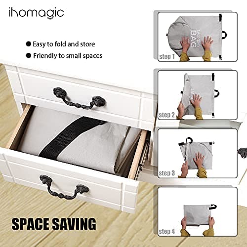 IHOMAGIC 71L Hanging Laundry Hamper Backpack with Adjustable Shoulder Straps, Foldable Laundry Basket with Handle and Pocket - Dirty Clothes Storage Bag for Travel, Laundromat, Apartment (Beige) — view 4