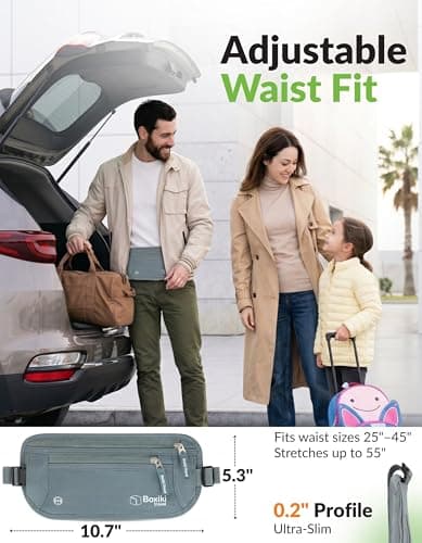 RFID Blocking Travel Money Belt with Triple Layer Protection - Hidden Grey Waist Wallet for Men Women and Kids, Slim Ripstop Anti Theft Passport Pouch for International Travel — view 6