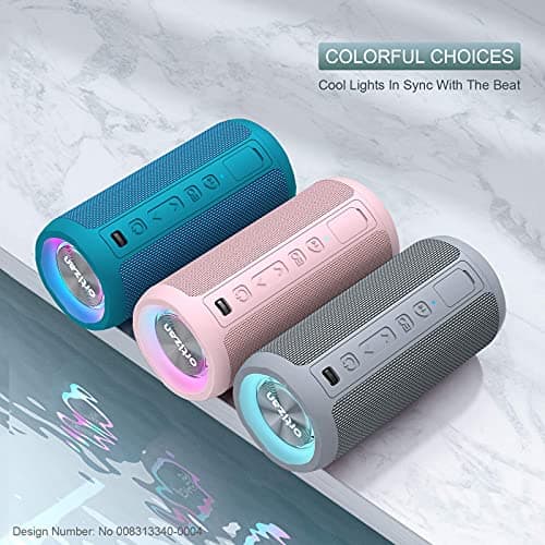 Ortizan Bluetooth Speaker, Portable Wireless Bluetooth Speakers With Led Light, Louder Volume & Enhanced Bass, IPX7 Waterproof, 30H Playtime, Durable Loud Speaker Bluetooth for Travel, Outdoor - Pink — view 2