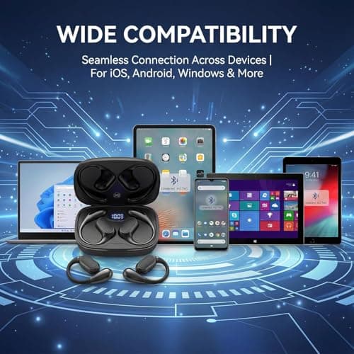 Wireless Earbuds Sports, Open ear Headphones Bluetooth 5.4, with 4 ENC Noise Cancelling HD Mic Earphones, for iPhone/Android, IP7 Waterproof, 40H Playtime, LED Display for Workouts Running Fitness — view 6
