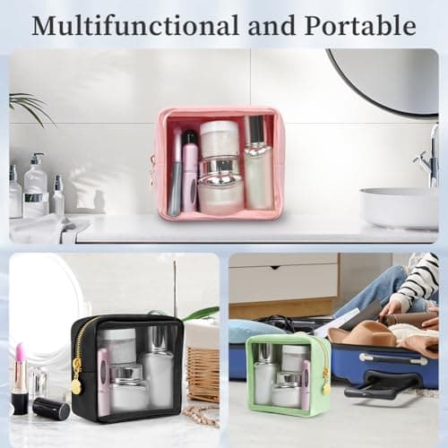 Aucuu Clear Makeup Toiletry Bag - Mini Transparent Waterproof Cosmetic Case for Travel, Daily, School, Work (Pink) — view 6