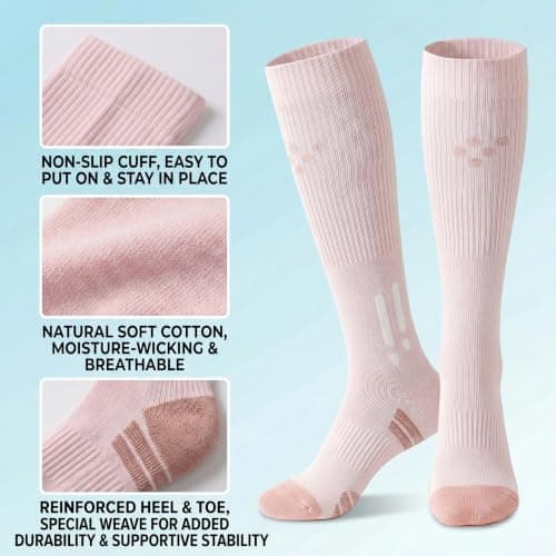 Cotton Compression Socks 15-20 mmhg, Cute Flight Stockings for Women, Travel Essentials for Flying, Nurses, Maternity and Running — view 4