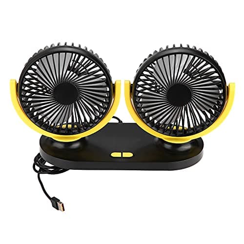 Keenso USB Dual Head Car Fan ABS Air Conditioner Fan 5V 3 Speed Low Noise Portable Auto Cooler for Vehicle Ventilation Commuters Taxi Drivers Road Trips (Black Yellow) — view 6