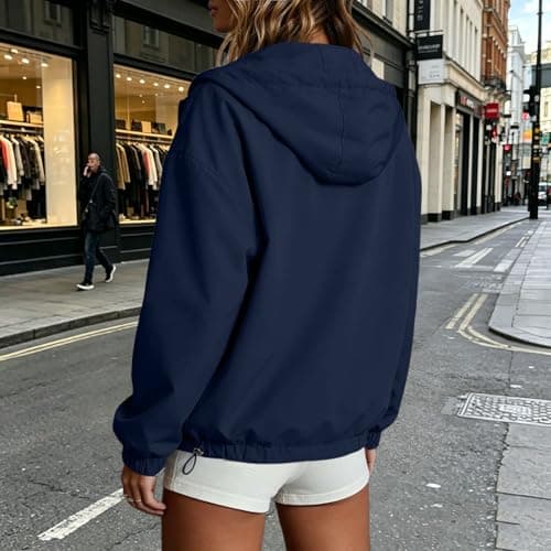 Flodxo Lightweight Waterproof Jacket for Women Travel Cycling Rain Coats - Zip Front, Long Sleeve Windbreaker Water-Resistant Hooded Jacket for Hiking Rainy Commute Camping Trips Walking Blue XL — view 3