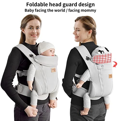 vrbabies Baby Carrier from Newborn, Ice Silk Baby Sling with Adjustable Belt & 3D Breathable Mesh, Face-in and Face-Out Front and Back Carry for Newborns and Older Babies 4-15kg(Light Grey with Belt) — view 4