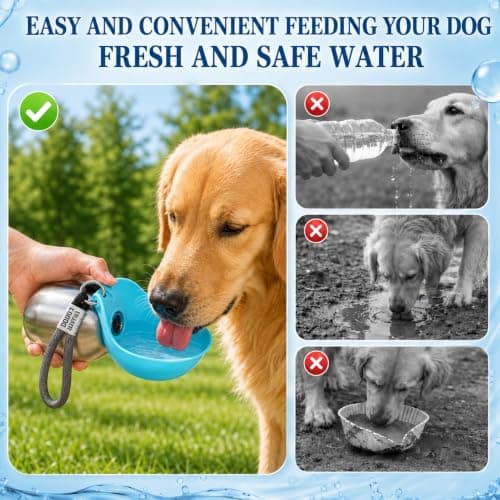 Kaaeiccr Dog Water Bottles for Walking, 285ml 2-in-1 Light Blue — view 5