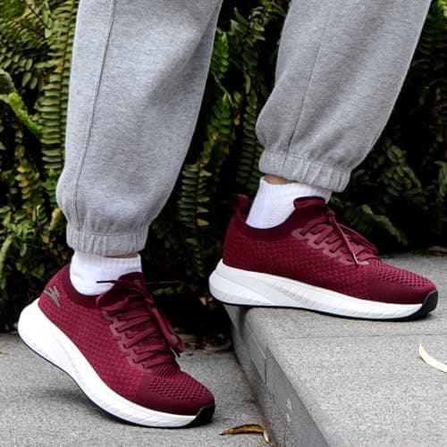 Puweco Womens Trainers Running Shoes Walking Sneaker Burgundy — view 2