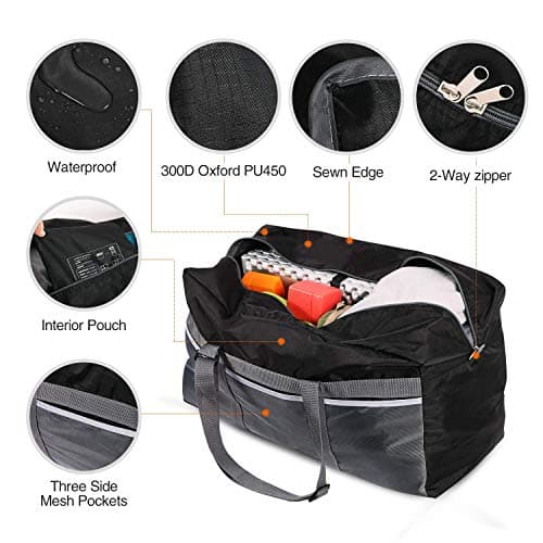 REDCAMP 75L Foldable Travel Duffel Bag, Lightweight Waterproof, Black — view 4