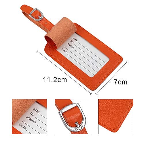 Luggage Tags, Microfiber Leather Personalized Suitcase Tag Set Luggage id Tags Labels Travel Accessories-Set of 4(Orange) — view 5