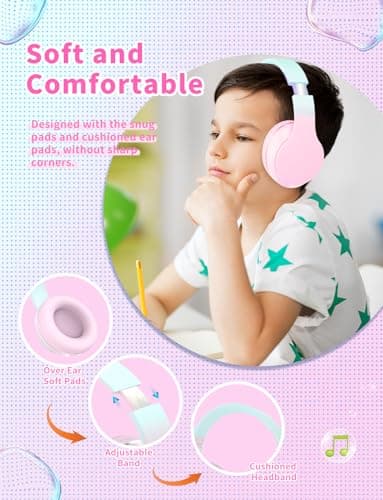 Bluetooth Kids Headphones,Wireless Kids Headphones Over Ear with Microphones,Stereo Sound ,10H Playtime,Foldable&Adjustable Children Headphones,Bluetooth 5.1 Headset for Adults School Travel (Pink) — view 3