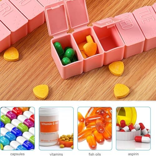 RUIENGCOMM 2 Pcs Daily Pill Box Portable Pill Case Weekly Pill Organizer Plastics Weekly Tablet Organiser Pill Container for Tablet Organiser Vitamins Supplements Medicine — view 6