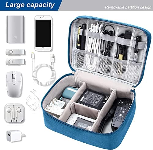 ACOPTON Electronic Organizer, Portable Travel Organizer Bag, Waterproof Electronics Accessories Storage Cases for iPad, Cables, Chargers, Hard Drive, Power Bank, Game Cards (Sky Blue) — view 2