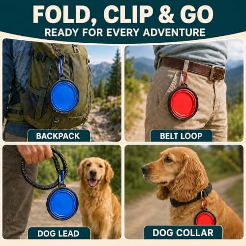 2 Pack Collapsible Dog Bowls with Clips, 350 ml Silicone Travel Bowls — view 4