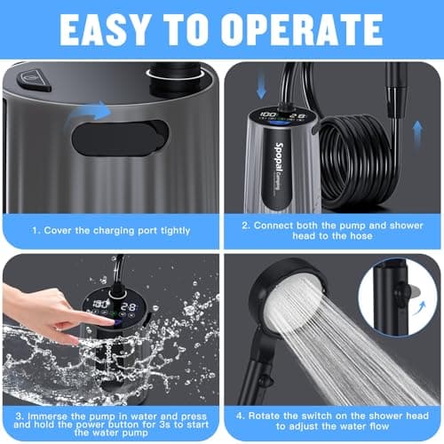 Spopal 10000mAh Portable Camping Shower Pump for Camping Pet Washing,Silver — view 5