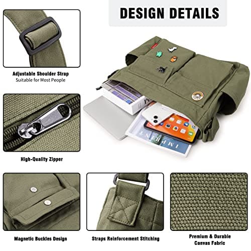 Captain Blues Large Capacity Canvas Messenger Shoulder Bags for Women, Soft and Solid Denim Leisure Travel Bag with Multiple Pockets and Adjustable Straps - Perfect Denim Crossbody Bags (Green) — view 3