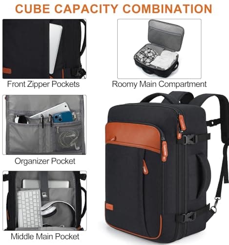 Carry on Backpack, Extra Large 40L Flight Approved Travel Backpack for Men & Women,Expandable Large Suitcase Backpacks With 4 Packing Cubes,Water Resistant Luggage Daypack Business Weekender Bag,Black — view 5