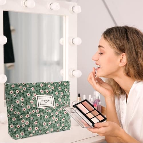 Aucuu Cosmetic Bags, 2 Pcs Small Floral Canvas Cosmetic Bag, Rose Flower Printing Corduroy Toiletry Bag, Multifunctional Travel Makeup Bag with Metal Zipper for Women Girls Gift — view 6