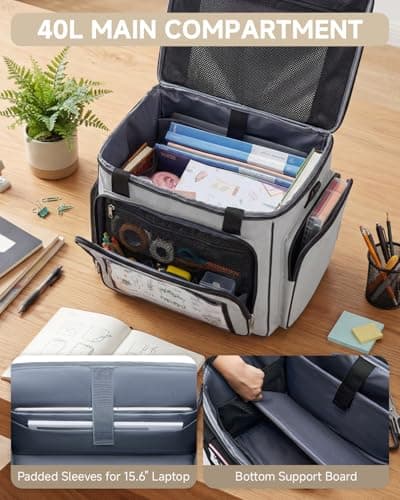 Amythe Rolling Teacher Tote Bag with 15.6" Laptop Compartment, 5 Wheels Craft Cart Organizer with Detachable Trolley, Laptop Briefcase for Women for Office,Work,Travel, Grey — view 5